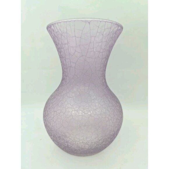 Vintage Libbey Frosted Crackle Glass Vase Purppish Pink Tone Marked L 7.08" - Picture 1 of 11